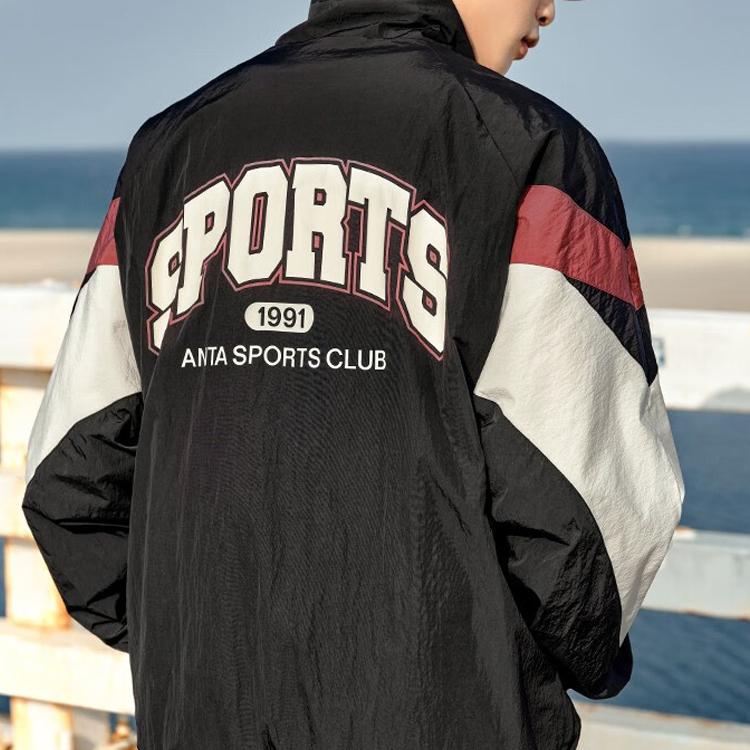 Anta Life Series Spliced Letter Zipper Stand Collar Baseball Jacket Unisex Jackets Basic-Black 152338601-3