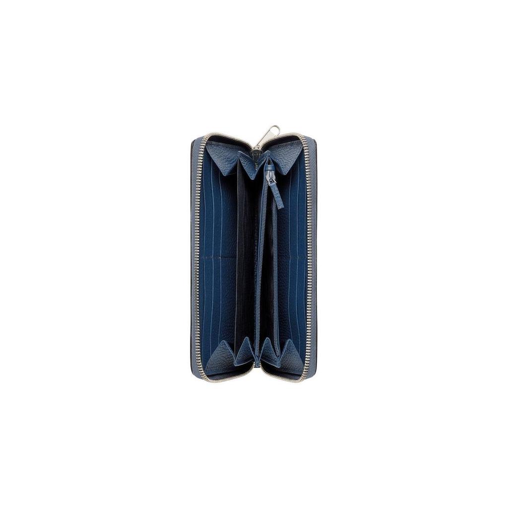 Gucci GG Embossed Blue Grained Leather Zip Around Wallet For Unisex Luxury Daily Use