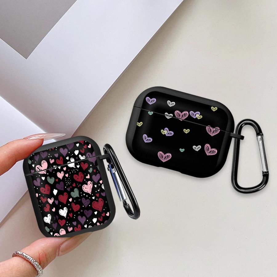 Earphone Cases Cover Case For Airpods 2 Pro3 4 Pro2 3 Pro 1 Black Red Heart Print