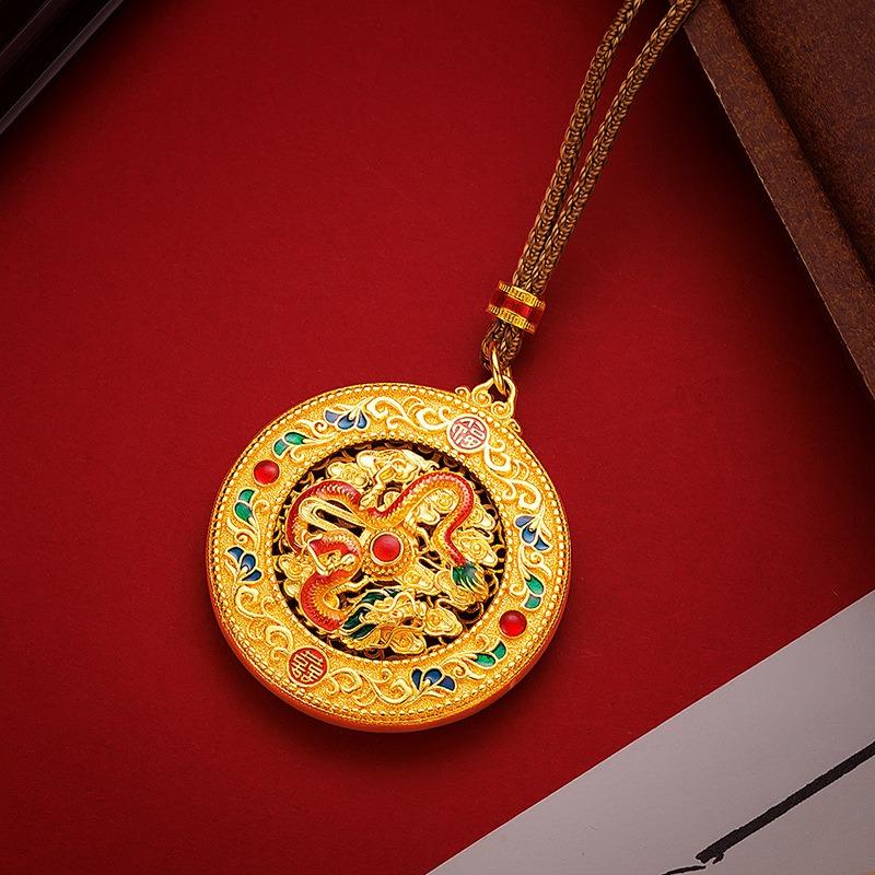 Meier Guochao high temperature enamel filigree cut out pendant sand gold ancient gold butterfly lotus compass necklace
