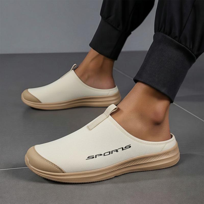 Meias chinelo masculinas tamanho grande para usar no verão sapatos masculinos respiráveis um pedal sapatos preguiçosos sem salto chinelos com bico