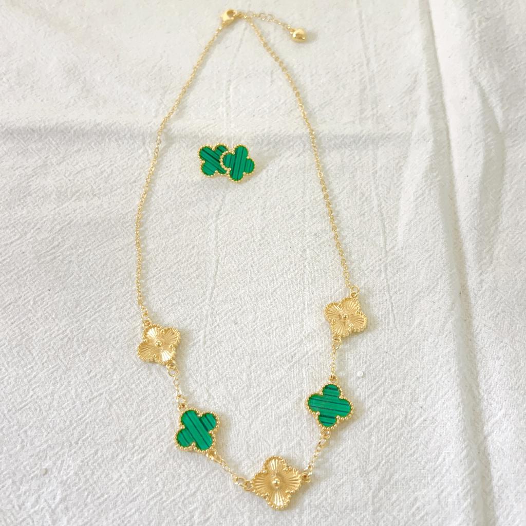 2PCS Four Leaf Clover Titanium Steel Bracelet Earnail Set Double Sided OL Beimu Fashion New Style Versatile Style