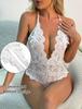 Plus Size European & American Lace Open Crotch Backless Lingerie Jumpsuit