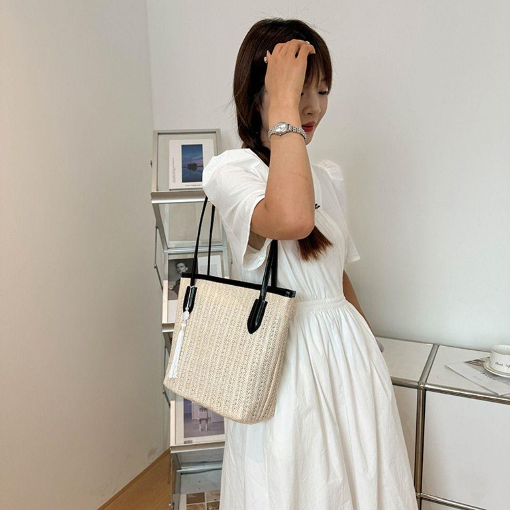 Large Capacity Bohemian Shoulder Bag Fashion Summer Beach Straw Handbag Weave Tote Bag  Summer
