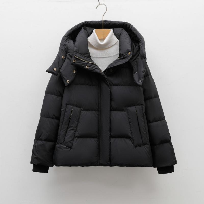 Feather White Duck Down New National Standard Women's Simple Solid Color Hooded Down Jacket Women