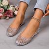 Summer Women Jelly Sandals Flat-soled Crystal Hollow Slip-ons Shallow Mouth Roman Shoes Beach Casual Footwear Outdoor Flats