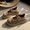Fashion CRLAYDK Vintage Women's Casual Loafers Thick Sole Buckle Platform Shoes Comfort Fashion Ladies Walking Suede Leather Moccasins