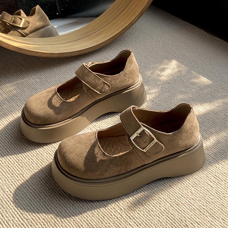 Fashion CRLAYDK Vintage Women's Casual Loafers Thick Sole Buckle Platform Shoes Comfort Fashion Ladies Walking Suede Leather Moccasins