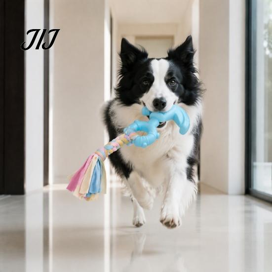 Dental Care Dog Toys Tug of War Toy, Rubber Chew Toy with Braided Aggressive Chewers Fabric Strips, Interactive Teeth Cleaning for Small to Large Dogs