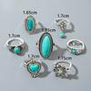 European and American Ethnic Style Carved Feather turquoise Ring Retro Personality Ring Set Combination Ring Set