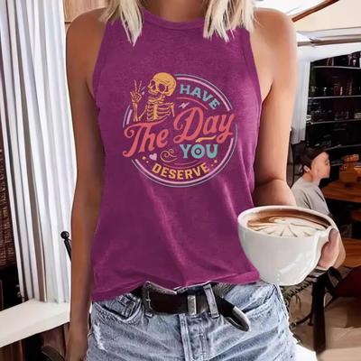 Printed Round-neck T-shirt Spring and Summer Casual Top Vest