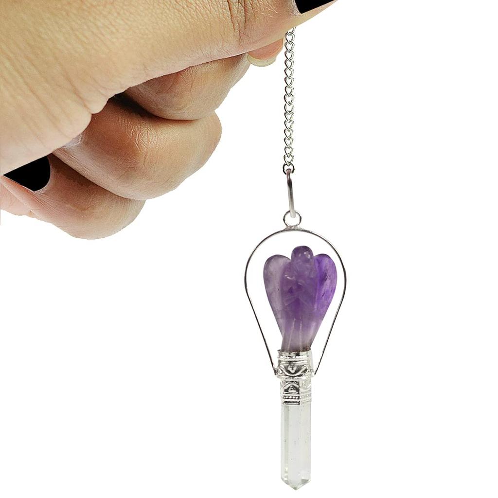 Reiki Crystal Products Natural Amethyst Dowser Pendulum Crystal Stone Angel Dowser Pendulum Dowsing for Healing Gemstones
