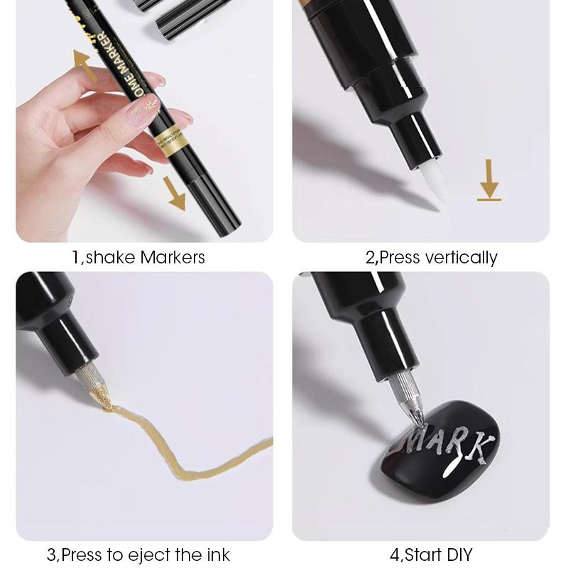 3color DIY Manicure Chrome Mirror Markers,0.7mm Nib Metal Pen Doodle Cards,Posters,Rock Mugs,Ceramic,Glass,Plating Pen 1 Pcs