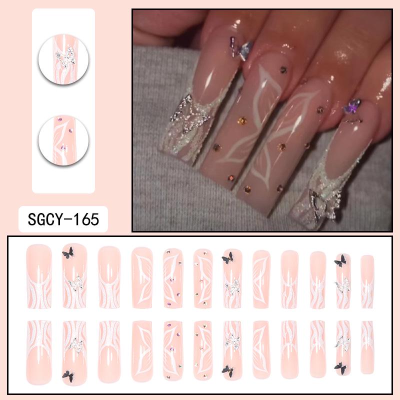 O5 Unhas Postiças Longas Europeias e Americanas - Adesivos de Nail Art Vestíveis para Garota Quente