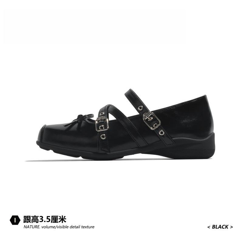 Lovanson retro sweet and cool ballet single shoes French square head pig nose Mary Jane shoes niche bow women's shoes