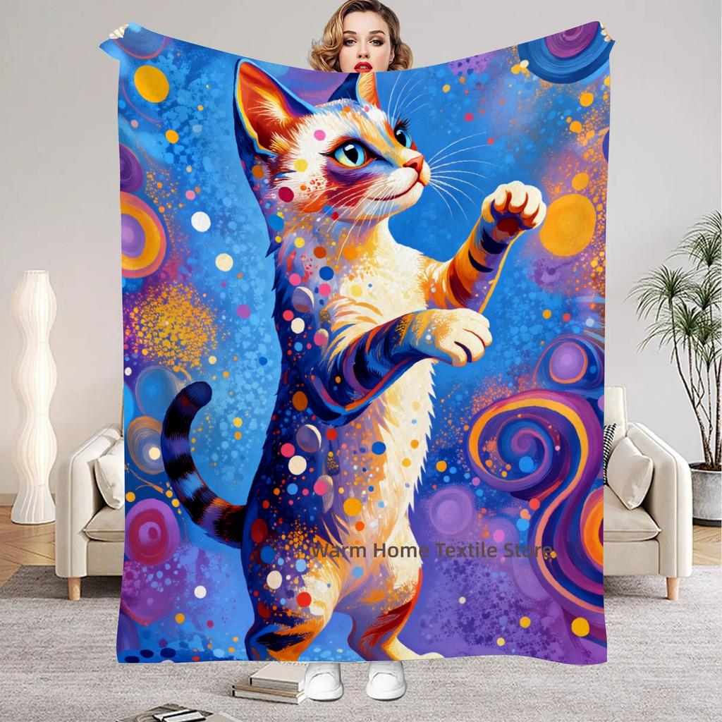 Abstract Pop Art Blanket Strange Cat Flannel Throw Blankets For Home Decor Cozy Warmth Birthday Gift Blanket For Kids Adult