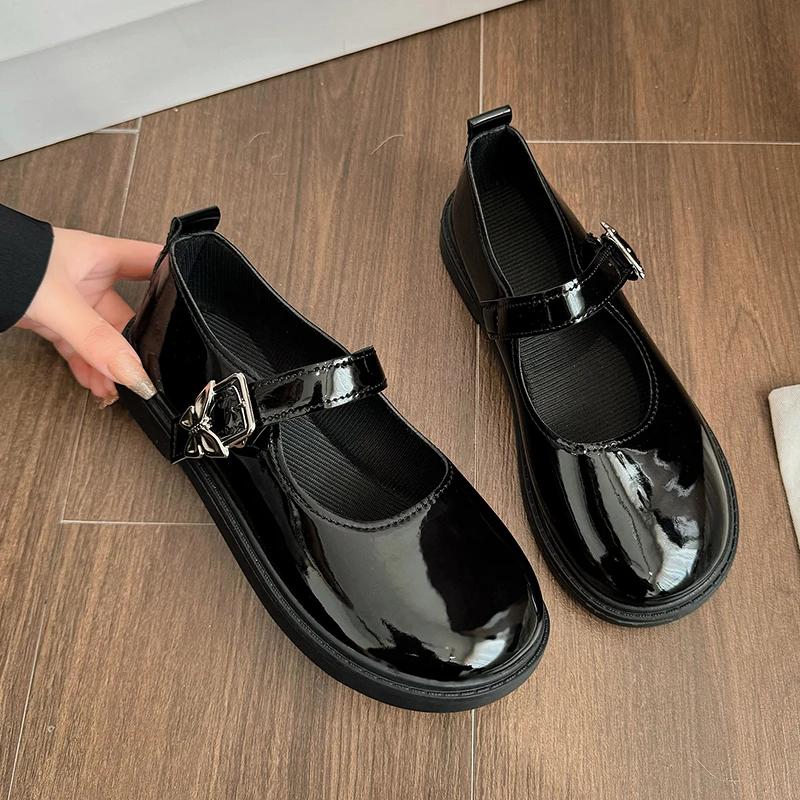 

Женская Роскошная Черная Обувь на Плоской Подошве Женская Осень Новая Винтажная Студенческая Кожаная Британская Женская Обувь Zapatillas 40 чёрный