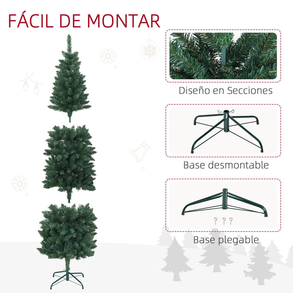 Pencil-Type Christmas Tree 210 cm with Foldable Base and 687 Branches for Bedroom Office Green