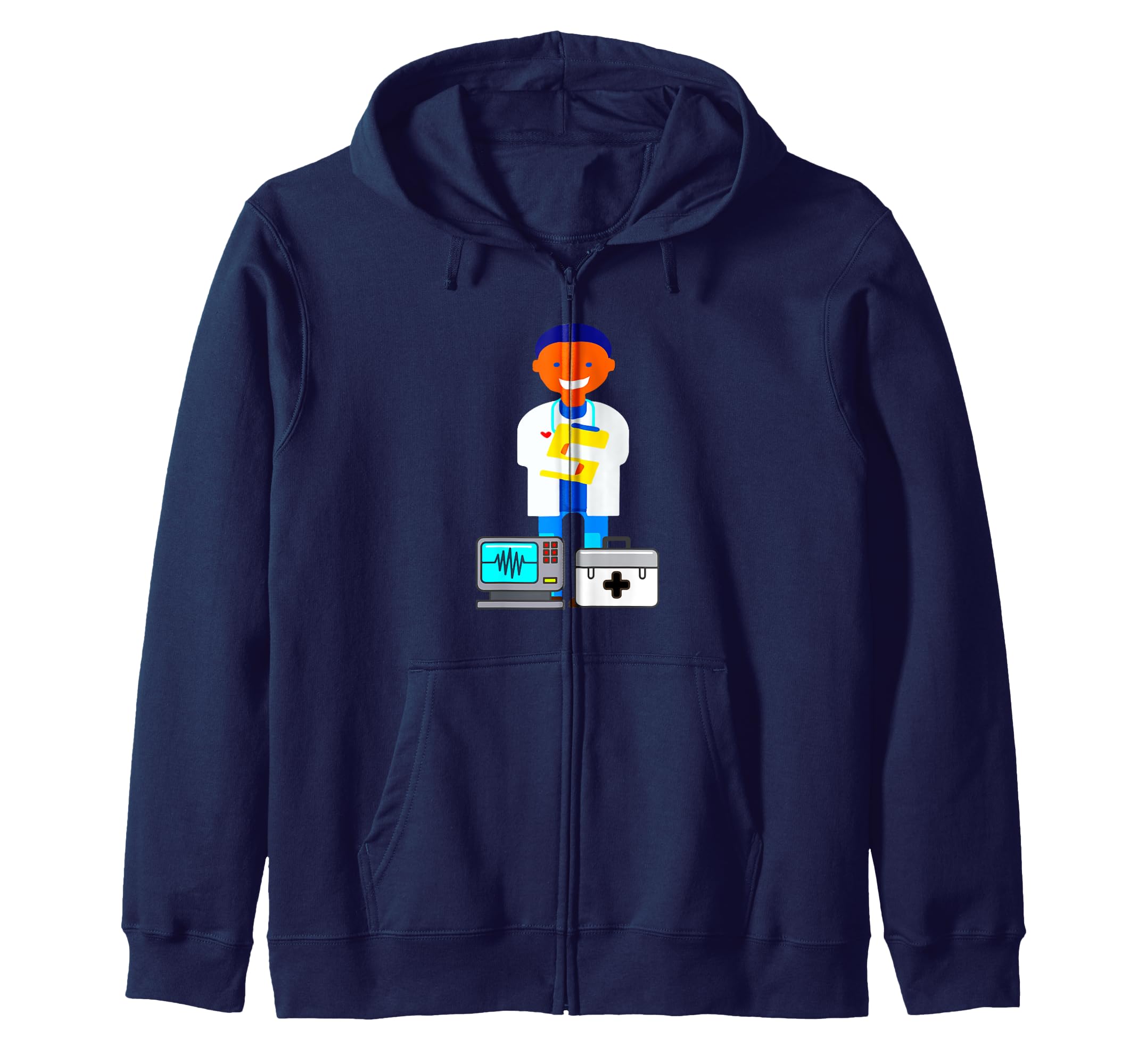 

Зажим Сердце Фартук ЭКГ Смешная Толстовка на молнии Доска, и Доктор! синий