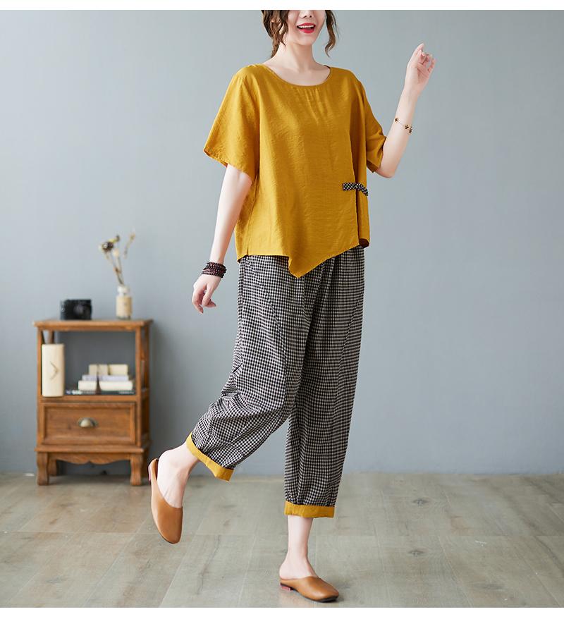 Arrival 2 Piece Sets Women Casual T-shirt and Ankle-length Pants Summer Vintage Style Loose Female Pant Suits