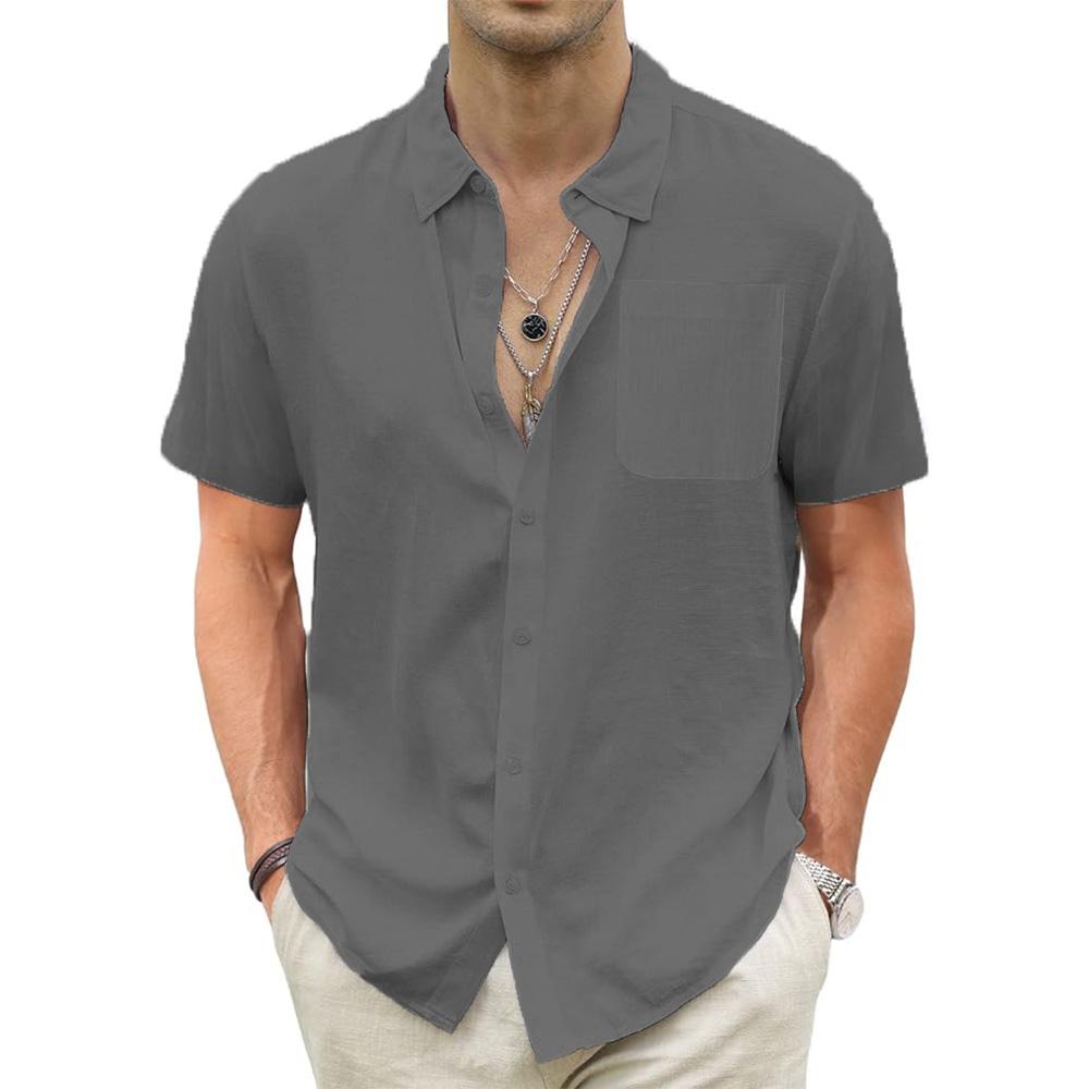 Men's Cotton Linen Short Sleeve Shirts Casual Lightweight Hawaiian Shirts Vacation Beach Summer Men Tops with Pocket