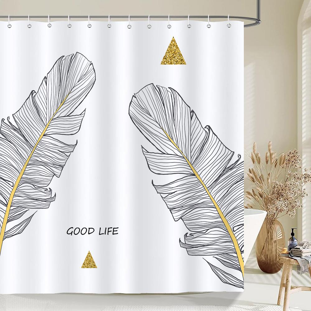 1PC Modern Minimalist leaf Pattern Shower Curtain with Hooks - Design Chic Green leaves Plants Bathroom Curtain Decorationks