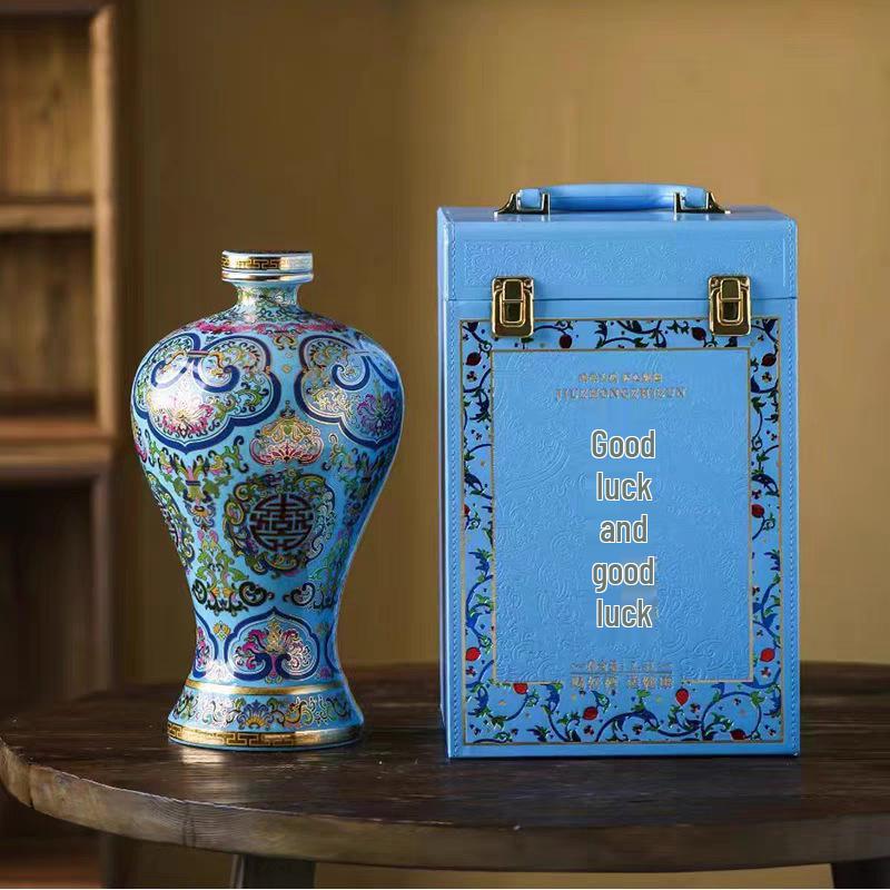 Exquisite Famille Rose Cloisonné Enamel Wine Jar Ornament, 1 Jin/5 Jin Capacity