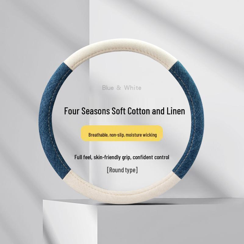 Cotton-Linen Non-Slip All-Season Steering Wheel Cover