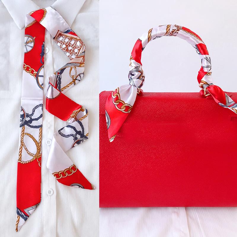 4cm* 95cm Woman Thin Imitation Silk Scarf Long Hair Strip Headband Neckerchief Fashion Bag Handle Ribbon Scarf Female Tie