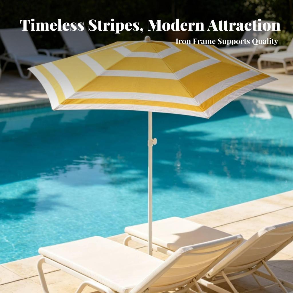Striped Patio Umbrella Water-Resistant Freestanding Modern for Garden