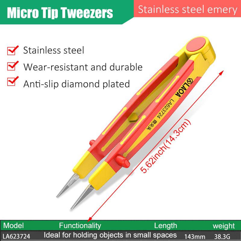 

LAOA Пинцет из нержавеющей стали с изоляцией 1000 В высокого давления с алмазным покрытием, нескользящий, изогнутая головка, прямая головка, широкая головка, пинцет Micro Tin LA623724