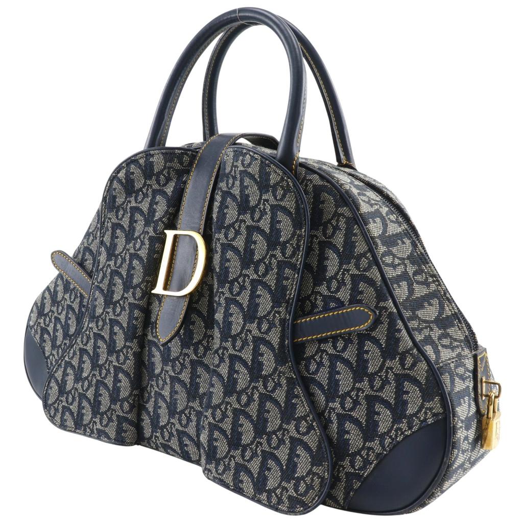 Dior Double saddle Handbag Trotter Navy blue canvas Women Used
