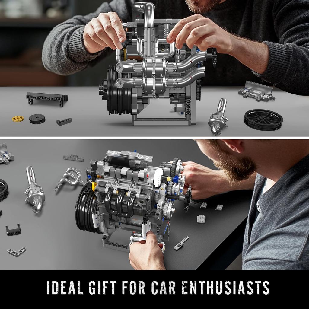 Mould King 10215 Engine Building Blocks Set, Adult Sports Car Engine with Box and Motor, Construction STEM Toy for Kids and Men (739 Pieces)