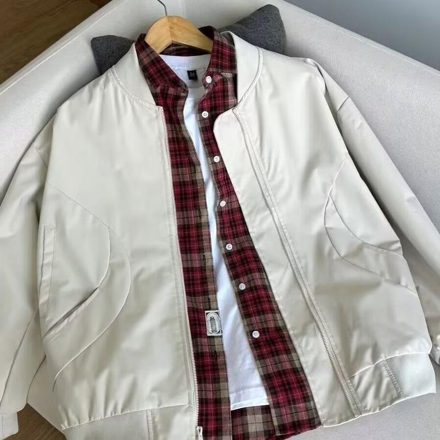 American High Street Top Loose High-end Jacket Men's High-end Light-colored Stand-up Collar Couple Baseball Jersey Flight Suit Jacket