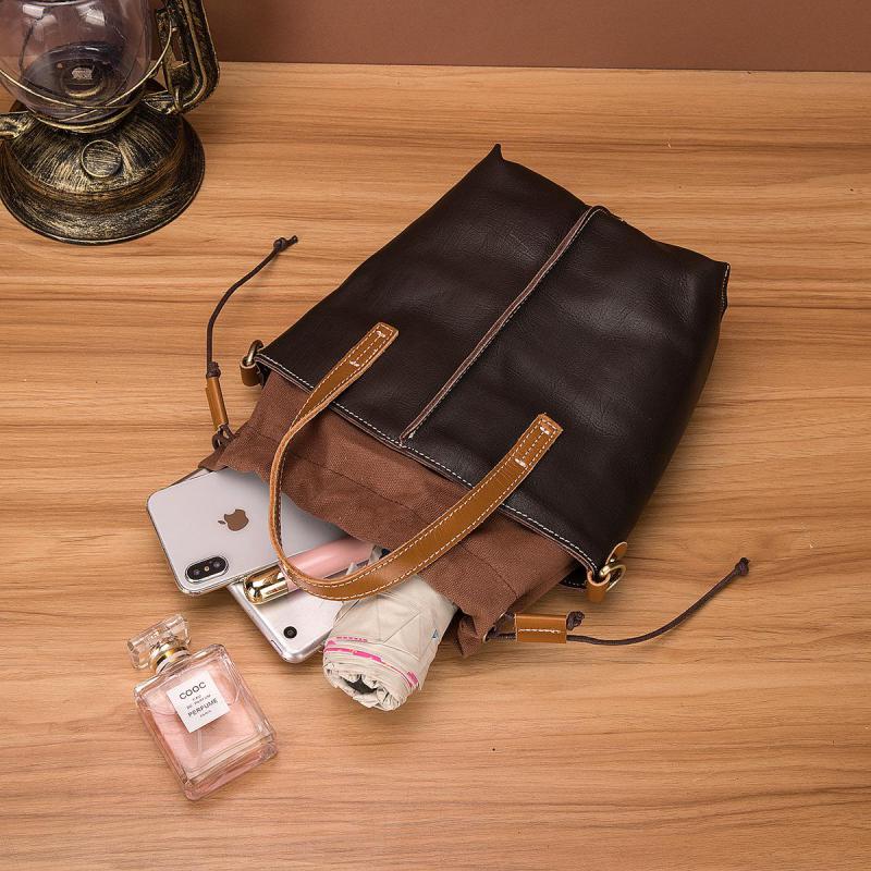 Johnature Leisure Women Bucket Bag Genuine Leather Vintage Handbag Real Cowhide Versatile Shoulder & Crossbody Bags