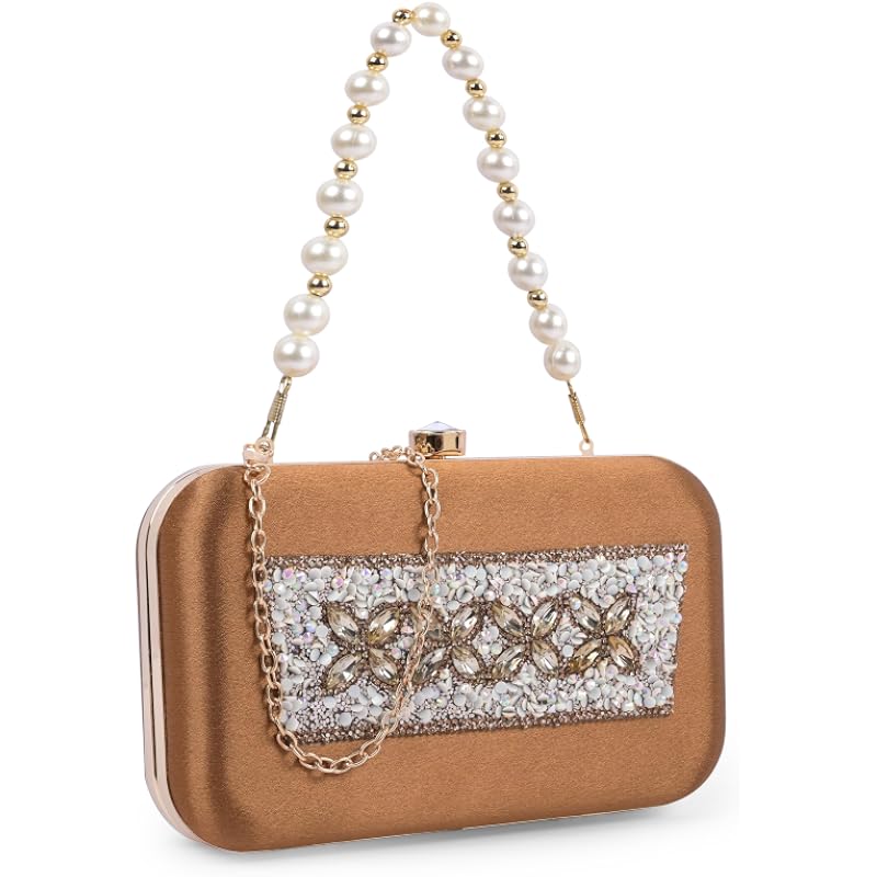 Adisa Beaded Formal Party Clutch With Gold Chain For Women And Girls (Cl108-Cop)