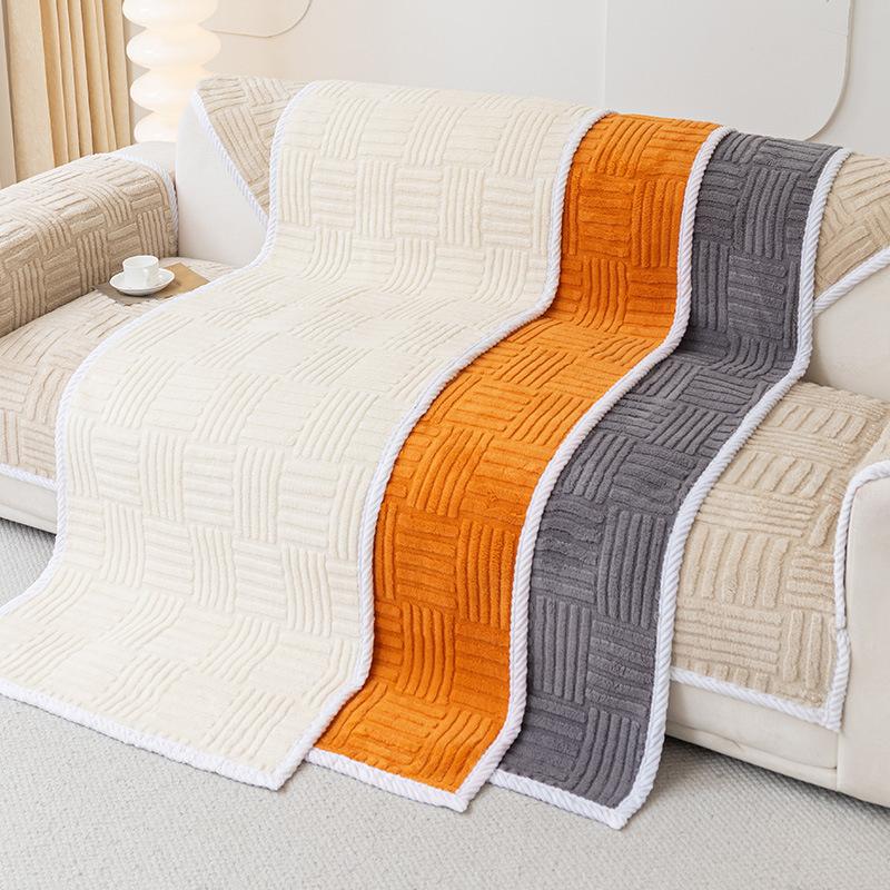 Thickened Cotton Velvet Sofa Cushion Autumn And Winter Plush Non-Slip Seat Cushion Simple Modern Straight Row Sofa Cover Cover Cloth Towel