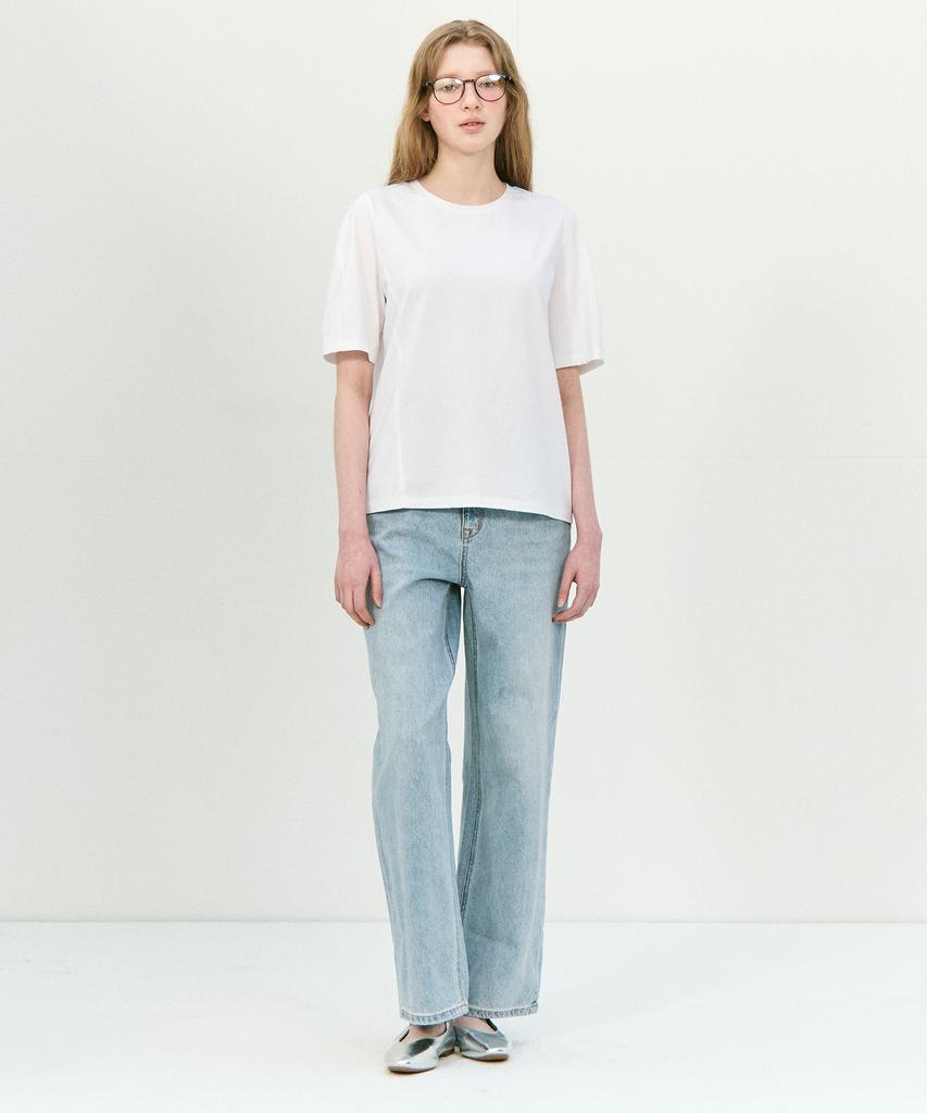 BASIC HOUSE Women'S Silket Sleeve Modulation Short Sleeve T-Shirt White Lzts3213