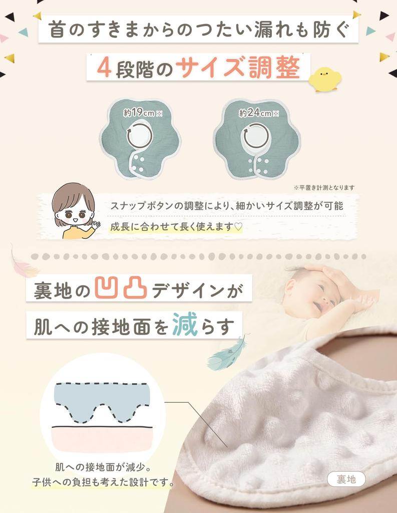 Waterproof Bibs with Absorbent Strips for Baby Set of 4 [bebyNa] Girls' 360° [Water-Resistant Stain-Free Care] Bibs, (Patterned Colors)