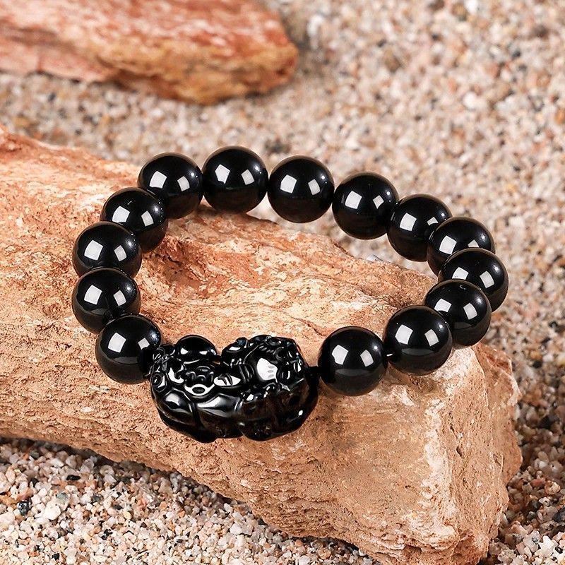 Obsidian Pixiu Zodiac Birth Buddha Beads Bracelet for Luck and Peace, Unisex