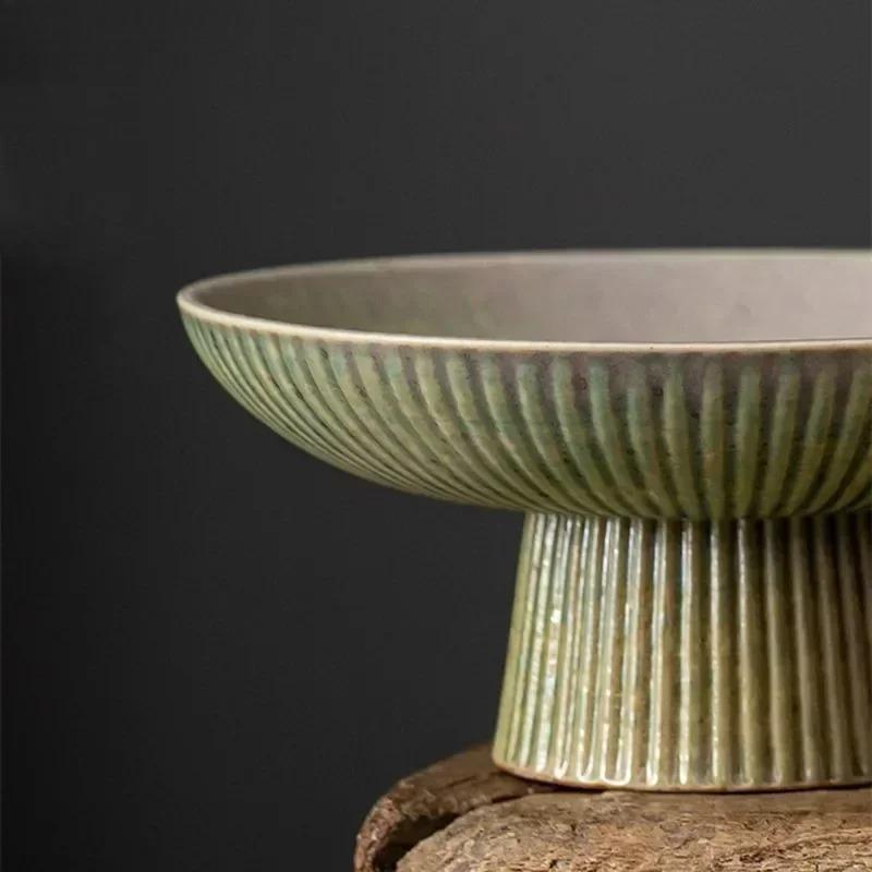 Haushalt Vintage Obstteller Keramik Snackschale Japanische Hoher Fuß Nussteller Speiseteller Wohnzimmer Süßigkeitsschale Küchenzubehör