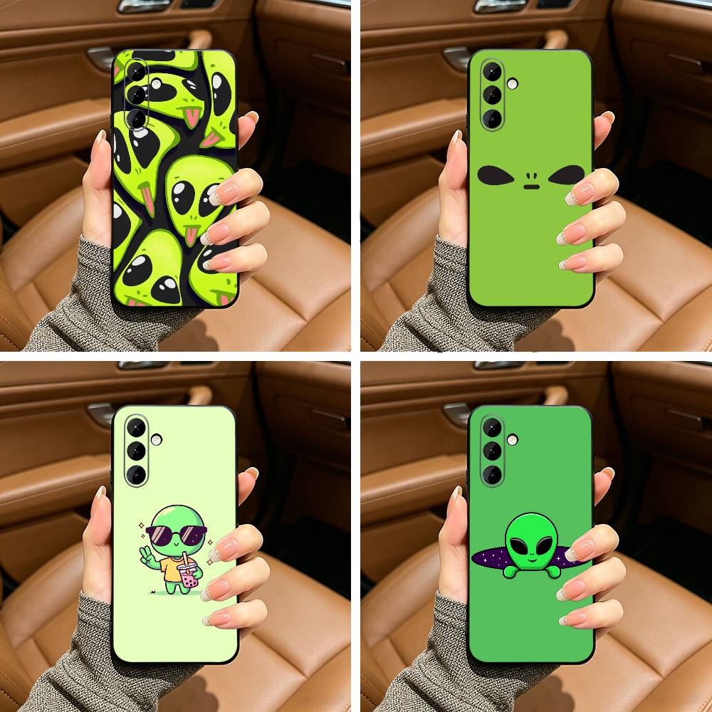 Cute Cartoon Alien Soft Silicone phone Case for Samsung Galaxy A73/A71/A72/A70/A53/A52/A51 - Black