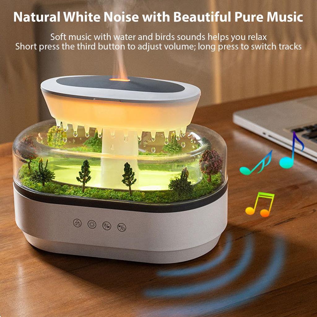 Bedroom Rain Humidifier Includes a Cool Mist Essential Oil Diffuser, a White Noise Generator with 5 Natural Sounds, 7