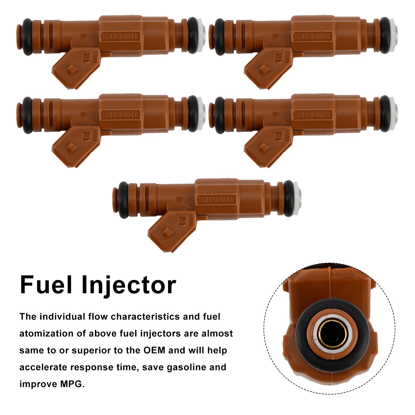 5PCS Fuel Injector 0280155831 Fit for Volvo S60 S80 C70 XC90 2.4L 2.5L 1998-2009