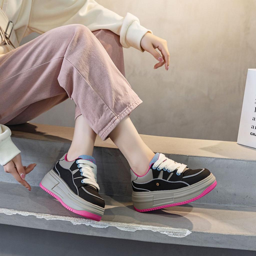 Leather little white shoes women's spring new single shoes versatile platform lace-up casual shoes sports board shoes