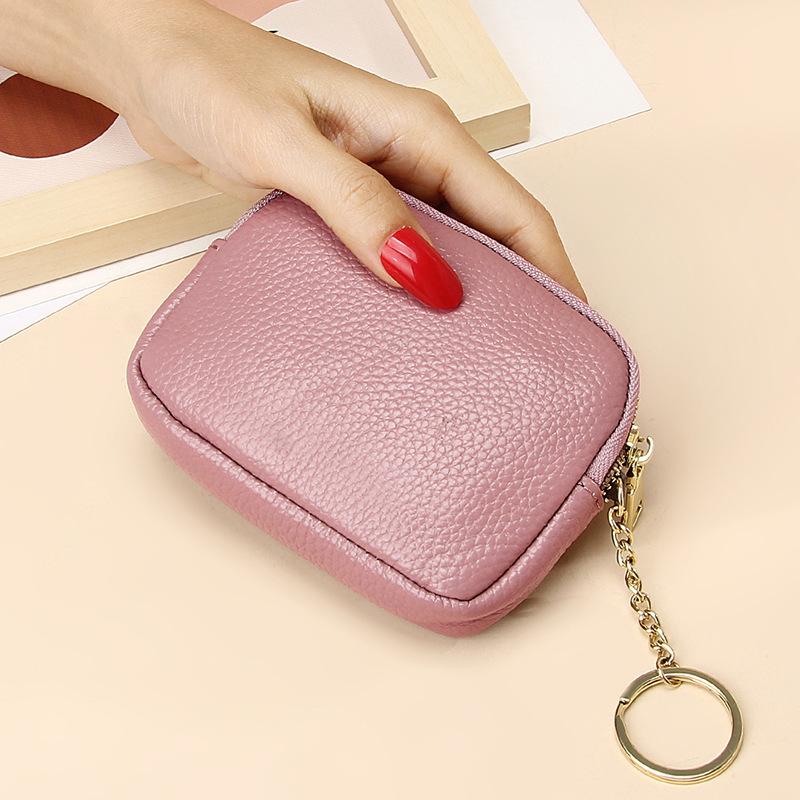 Genuine Leather Mini Zipper Wallet for Women Compact Keychain Coin Purse with Top Grain Leather Stylish Design