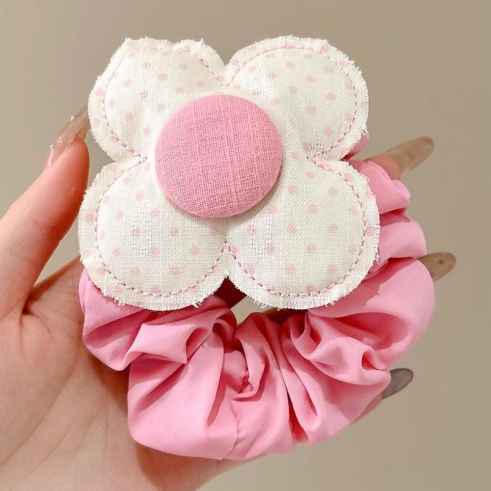 Sweet Girl Style Ponytail Headwear Dot Print Flower Elastic Rubber Bands for Girl's Women
