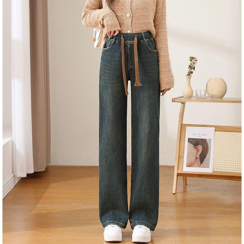 Women's High Waist Elastic Denim Straight-Leg Pants - Slimming, Versatile, Wide-Leg Style for Spring & Autumn