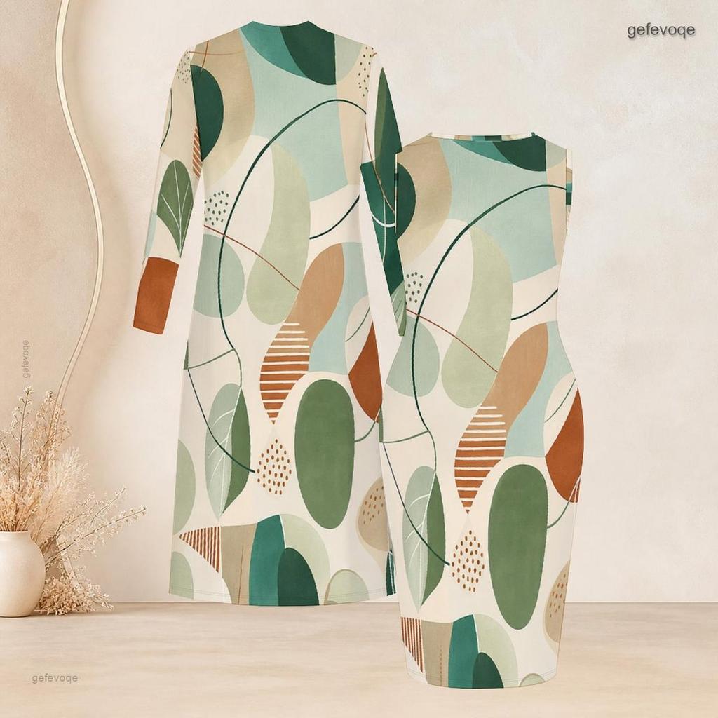 Women Plus Size Printed Two Piece Set Long Sleeve Open Front Cardigan Sleeveless Bodycon Dress