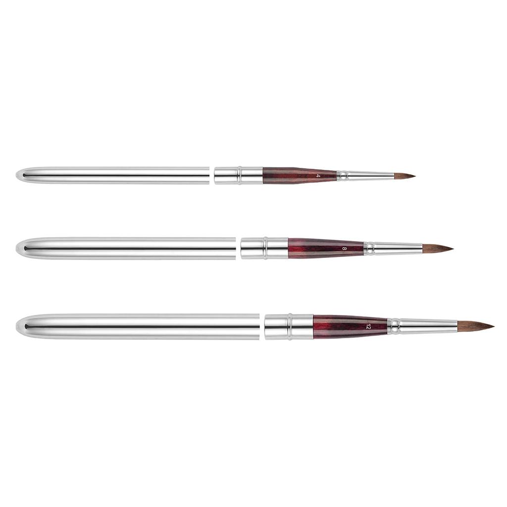 Kolinsky Travel Watercolor Brushes Sable Hair Round Watercolor Paint Brushes Set of 3 Portable Compact Artist Brushes with Pocket Protective Case for